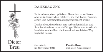Traueranzeige von Dieter Breu von merkurtz