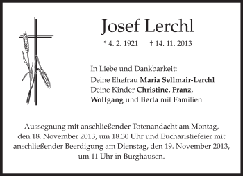 Traueranzeige von Josef Lerchl von merkurtz