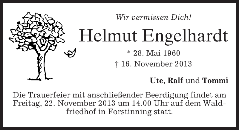  Traueranzeige für Helmut Engelhardt vom 19.11.2013 aus merkurtz