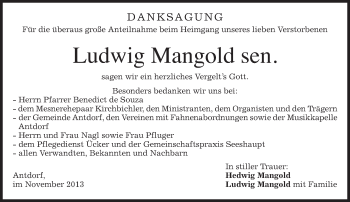 Traueranzeige von Ludwig Mangold von merkurtz