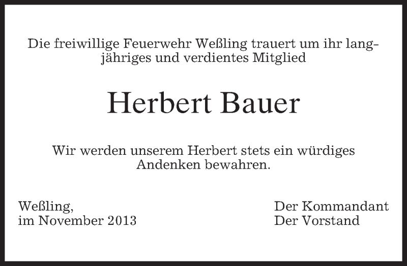 Traueranzeigen Von Herbert Bauer Trauermerkurde