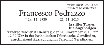Traueranzeige von Francesco Pedrazzo von merkurtz