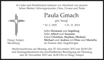 Traueranzeige von Paula Gmach von merkurtz