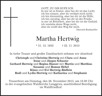 Traueranzeige von Martha Hertwig von merkurtz