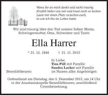 Traueranzeige von Ella Harrer von merkurtz