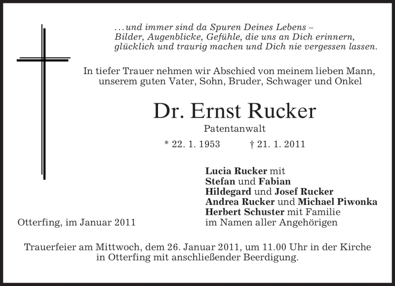  Traueranzeige für Ernst Rucker vom 24.01.2011 aus MERKUR & TZ