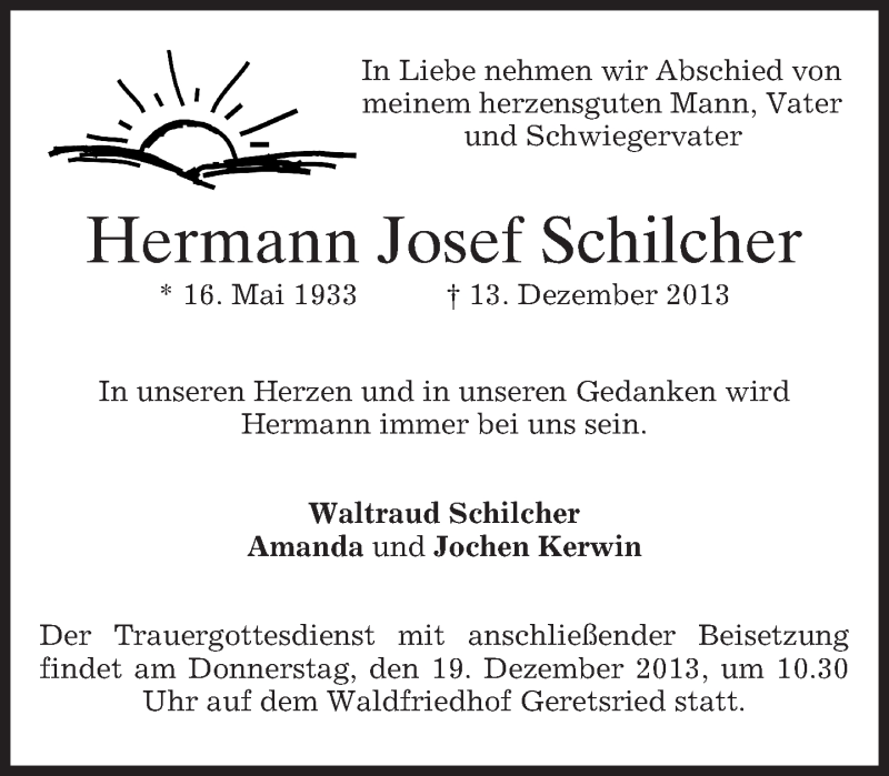 Traueranzeige für Hermann Josef Schilcher vom 17.12.2013 aus merkurtz