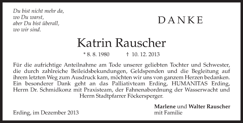  Traueranzeige für Katrin Rauscher vom 21.12.2013 aus merkurtz