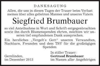 Traueranzeige von Siegfried Brumbauer von merkurtz