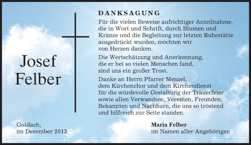  Traueranzeige für Josef Felber vom 21.12.2013 aus merkurtz