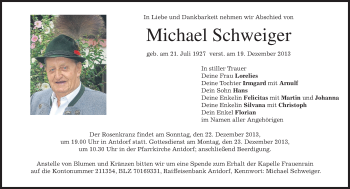 Traueranzeige von Michael Schweiger von merkurtz