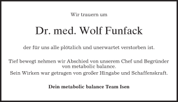 Traueranzeige von Wolf Funfack von merkurtz