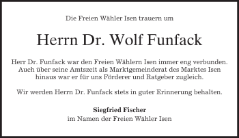 Traueranzeige von Wolf Funfack von merkurtz
