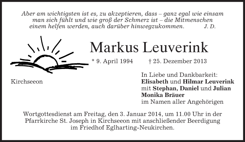  Traueranzeige für Markus Leuverink vom 31.12.2013 aus merkurtz