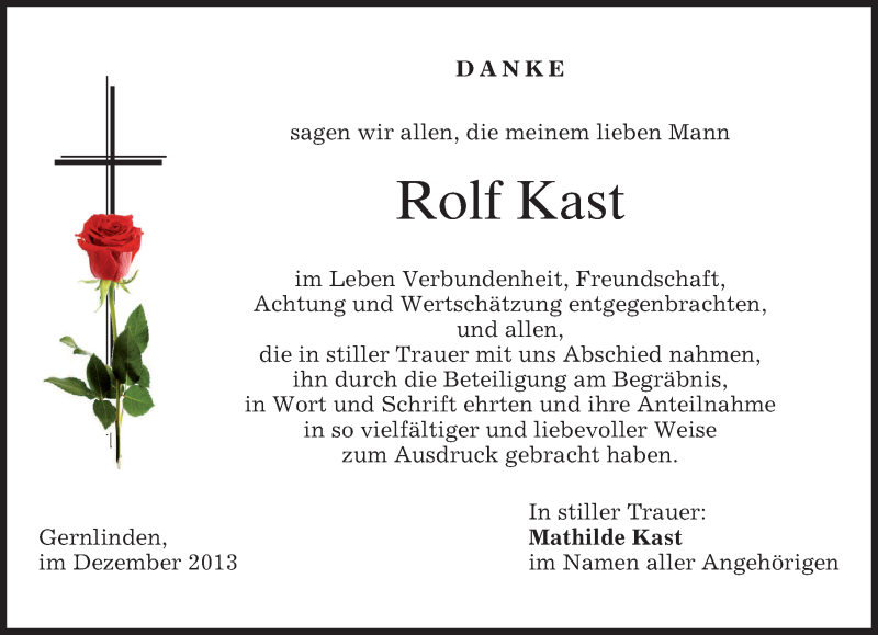  Traueranzeige für Rolf Kast vom 31.12.2013 aus merkurtz