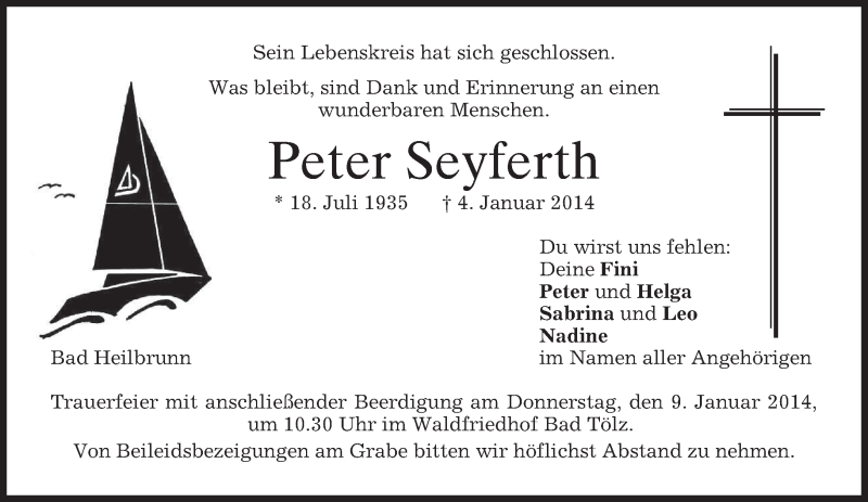  Traueranzeige für Peter Seyferth vom 07.01.2014 aus merkurtz