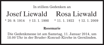 Traueranzeige von Josef und Rosa Liewald von merkurtz