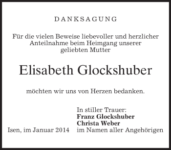 Traueranzeige von Elisabeth Glockshuber von merkurtz