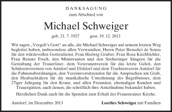 Traueranzeige von Michael Schweiger von merkurtz