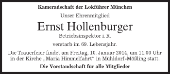Traueranzeige von Ernst Hollenburger von merkurtz