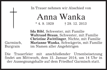 Traueranzeige von Anna Wanka von merkurtz