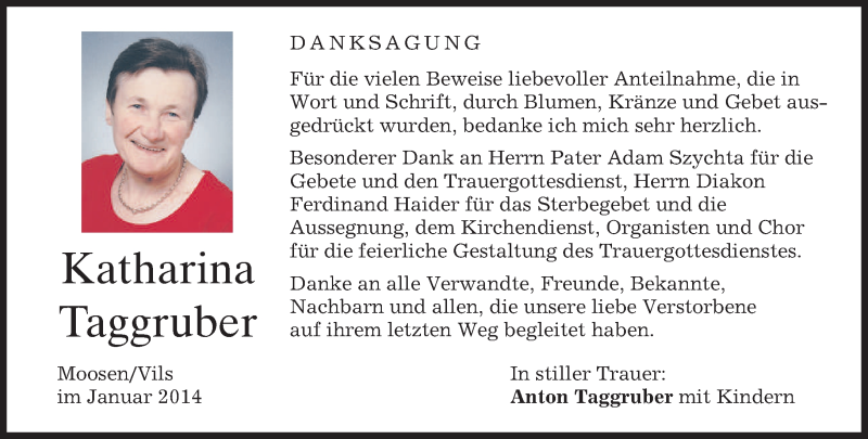  Traueranzeige für Katharina Taggruber vom 11.01.2014 aus merkurtz