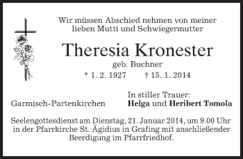 Traueranzeige von Theresia Kronester von merkurtz