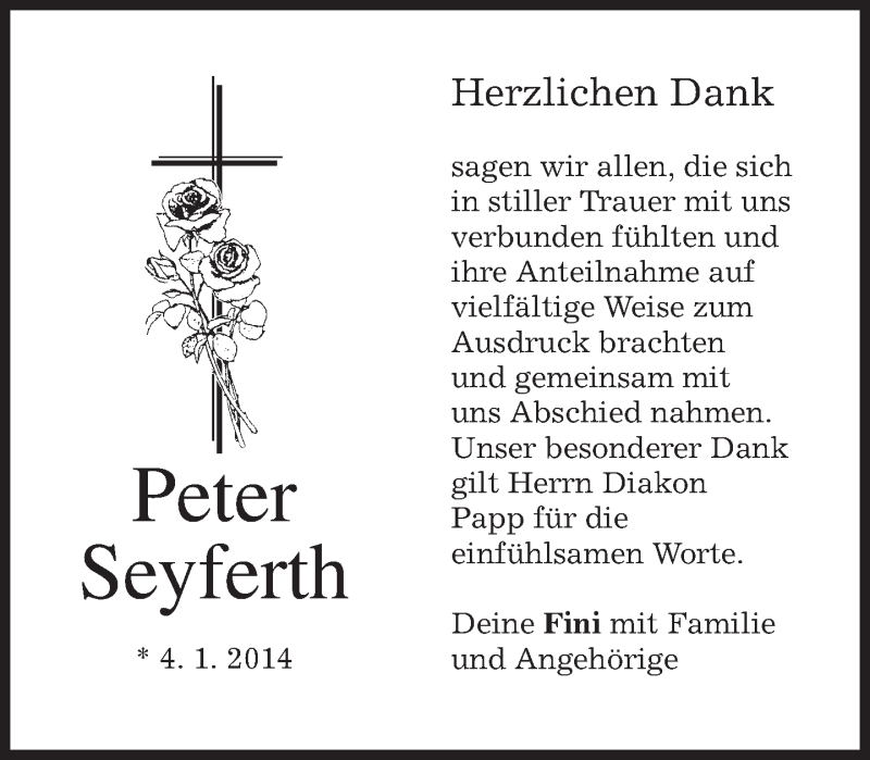  Traueranzeige für Peter Seyferth vom 18.01.2014 aus merkurtz