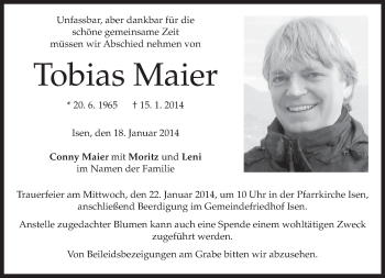 Traueranzeige von Tobias Maier von merkurtz