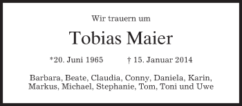 Traueranzeige von Tobias Maier von merkurtz