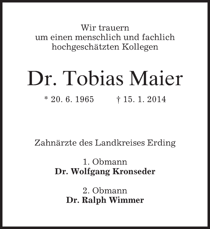  Traueranzeige für Tobias Maier vom 21.01.2014 aus merkurtz