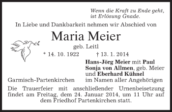 Traueranzeige von Maria Meier von merkurtz