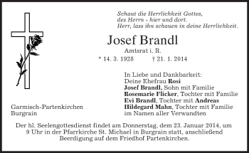 Traueranzeige von Josef Brandl von merkurtz
