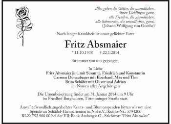 Traueranzeige von Fritz Absmaier von merkurtz