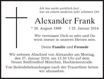 Traueranzeige von Alexander Frank von merkurtz