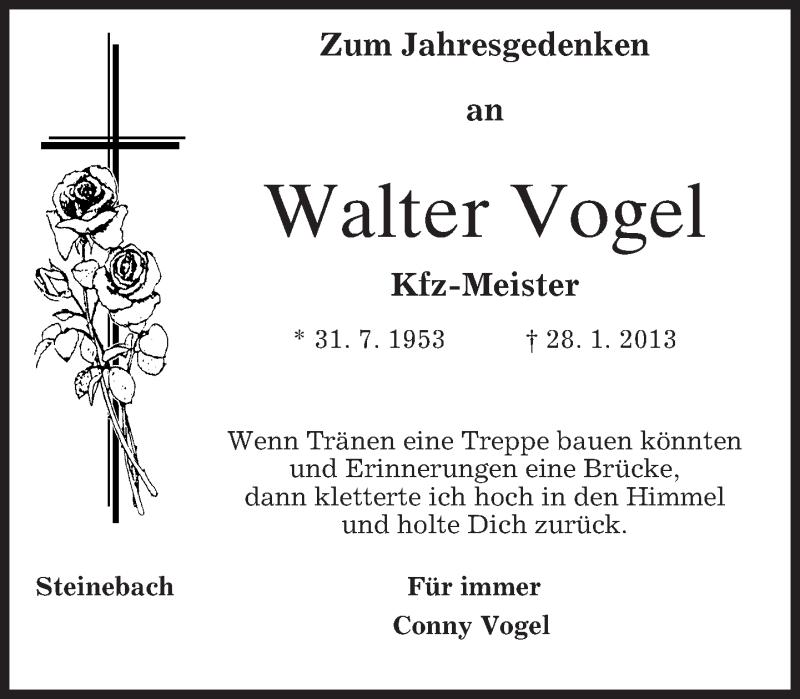  Traueranzeige für Walter Vogel vom 28.01.2014 aus merkurtz