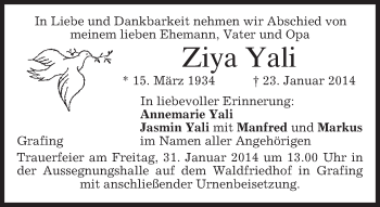 Traueranzeige von Ziya Yali von merkurtz