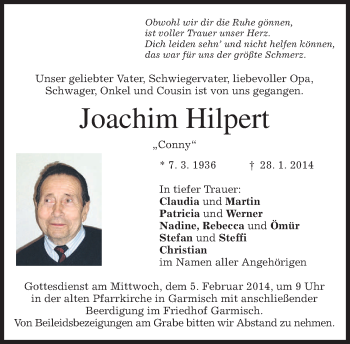 Traueranzeige von Joachim Hilpert von merkurtz