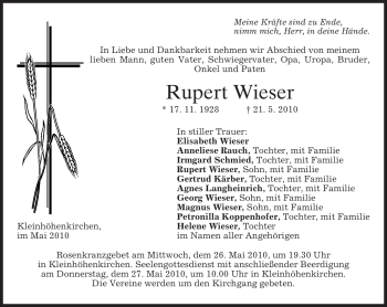 Traueranzeige von Rupert Wieser von MERKUR & TZ