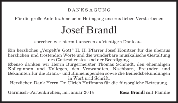 Traueranzeige von Josef Brandl von merkurtz