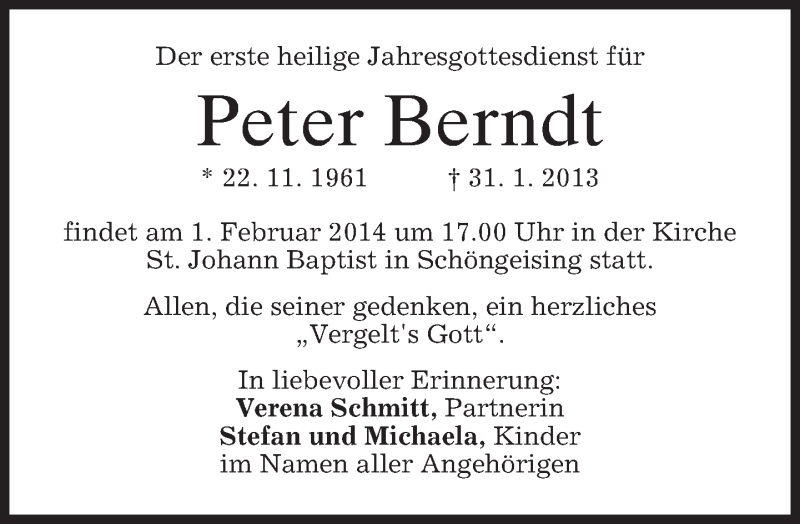  Traueranzeige für Peter Berndt vom 01.02.2014 aus merkurtz