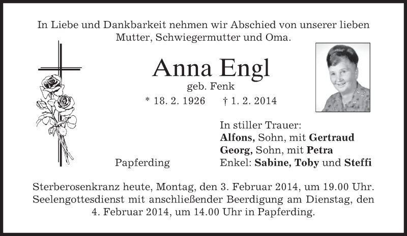  Traueranzeige für Anna Engl vom 03.02.2014 aus merkurtz