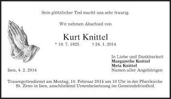 Traueranzeige von Kurt Knittel von merkurtz