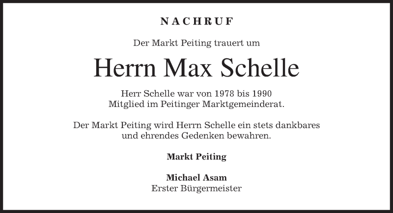  Traueranzeige für Max Schelle vom 04.02.2014 aus merkurtz