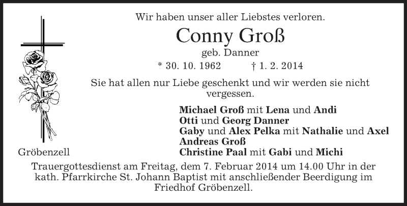  Traueranzeige für Conny Groß vom 05.02.2014 aus merkurtz