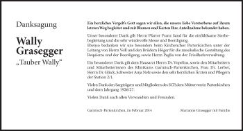 Traueranzeige von Wally Grasegger von merkurtz