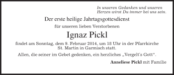Traueranzeige von Ignaz Pickl von merkurtz