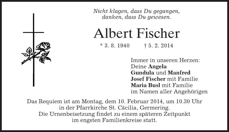  Traueranzeige für Albert Fischer vom 08.02.2014 aus merkurtz