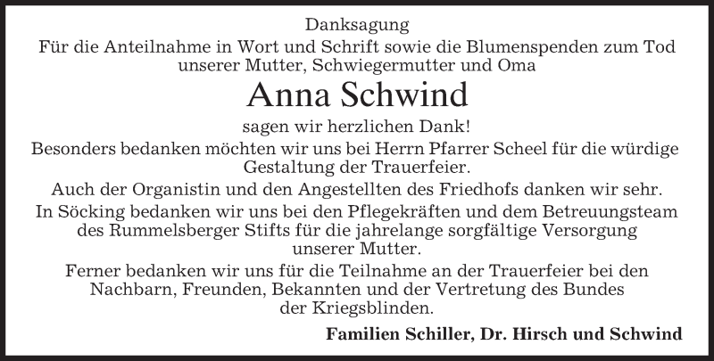  Traueranzeige für Anna Schwind vom 08.02.2014 aus merkurtz