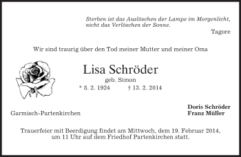 Traueranzeige von Lisa Schröder von merkurtz